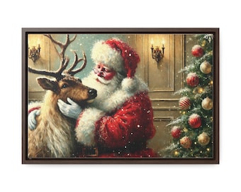 Vintage Weihnachtsmann Leinwand Kunst - Weihnachtsdekoration - Weihnachtsmann Wandkunst - Urlaub Dekoration