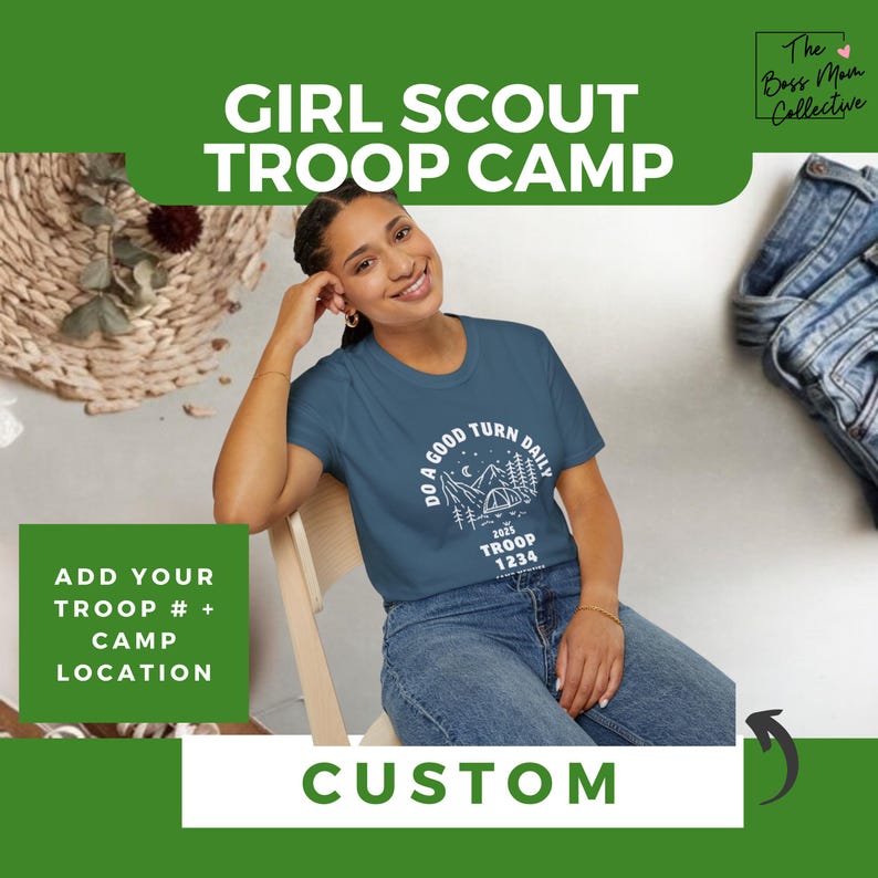 Custom Girl Scout Troop Shirts - Personalized Camping Tees - Scout Team Apparel - Unique Troop Number Gifts - Girls Camping T-Shirts Indigo Blue