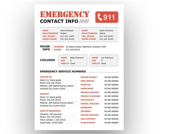Emergency Info - Editable PDF template