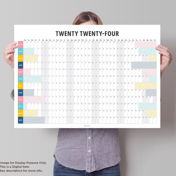 2024 Year Planner Digital | Wall planner | Large Wall calendar | calendar printable | Year calendar | Colorful theme | Instant Download File