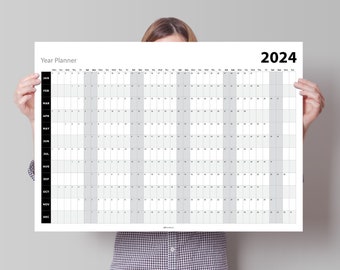 2024 Year Planner | Wall planner | Large Wall calendar | calendar printable | Year calendar | Simple Black & White | Instant Download File