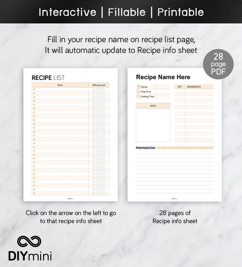Meal & Recipe Planner Interactive Fillable PDF Printable Etsy