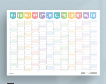 2024 Rainbow Year Wall Planner | 2024 Calendar | School Wall Calendar| Instant Download | Large Wall calendar | calendar printable