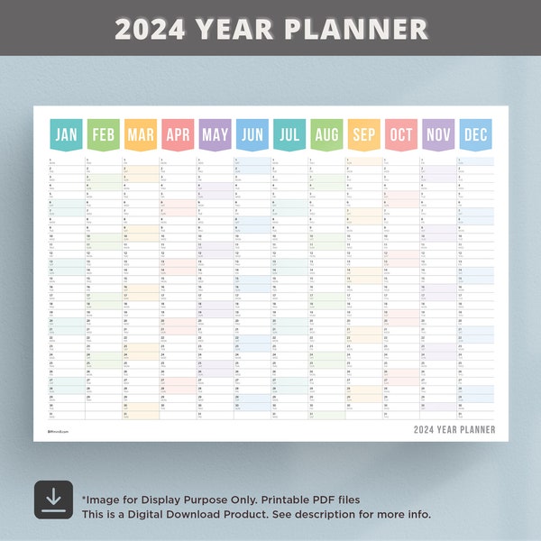 2024 Rainbow Year Wall Planner | 2024 Calendar | School Wall Calendar| Instant Download | Large Wall calendar | calendar printable