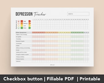 Monthly Depression Tracker | Printable | Editable Fillable PDF | Depression Symptoms Tracker | instant download | A4 & US Letter Size