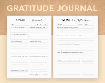 Gratitude Journal Printable PDF | Daily Gratitude Journal | Mindfulness Journal | Monthly Reflection | Self Care Journal | instant download