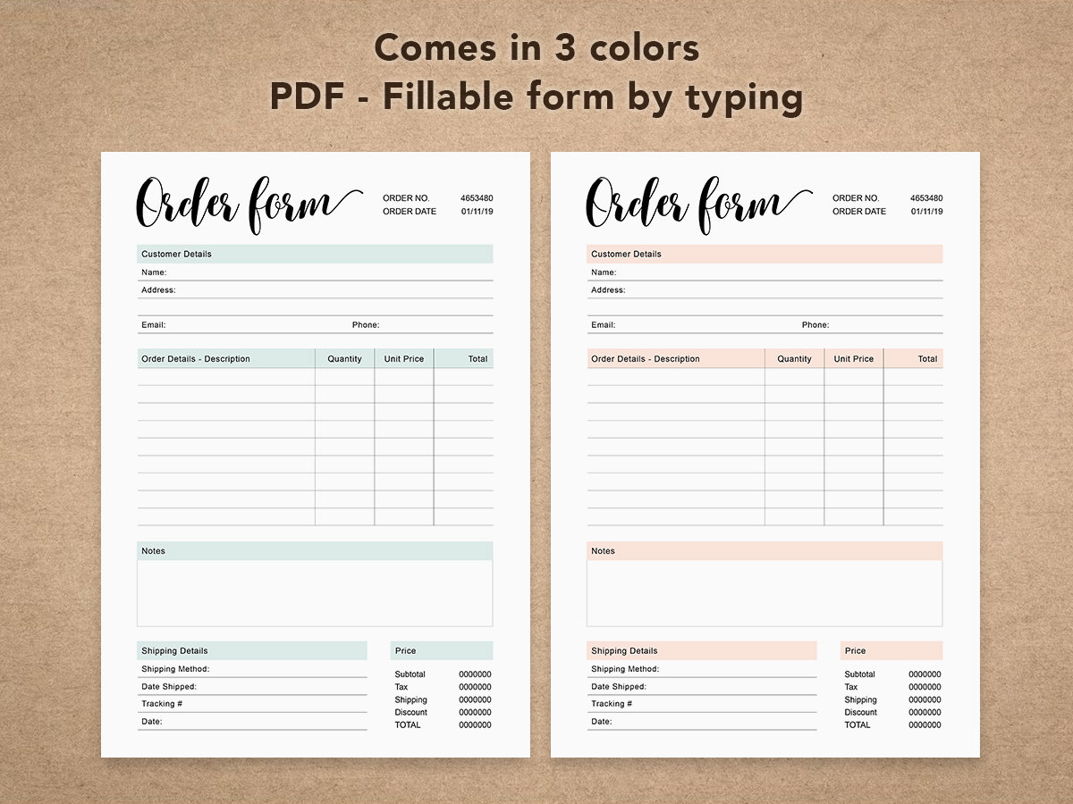 Order Form - Editable PDF Template | A4 & Letter Size | Printable ...