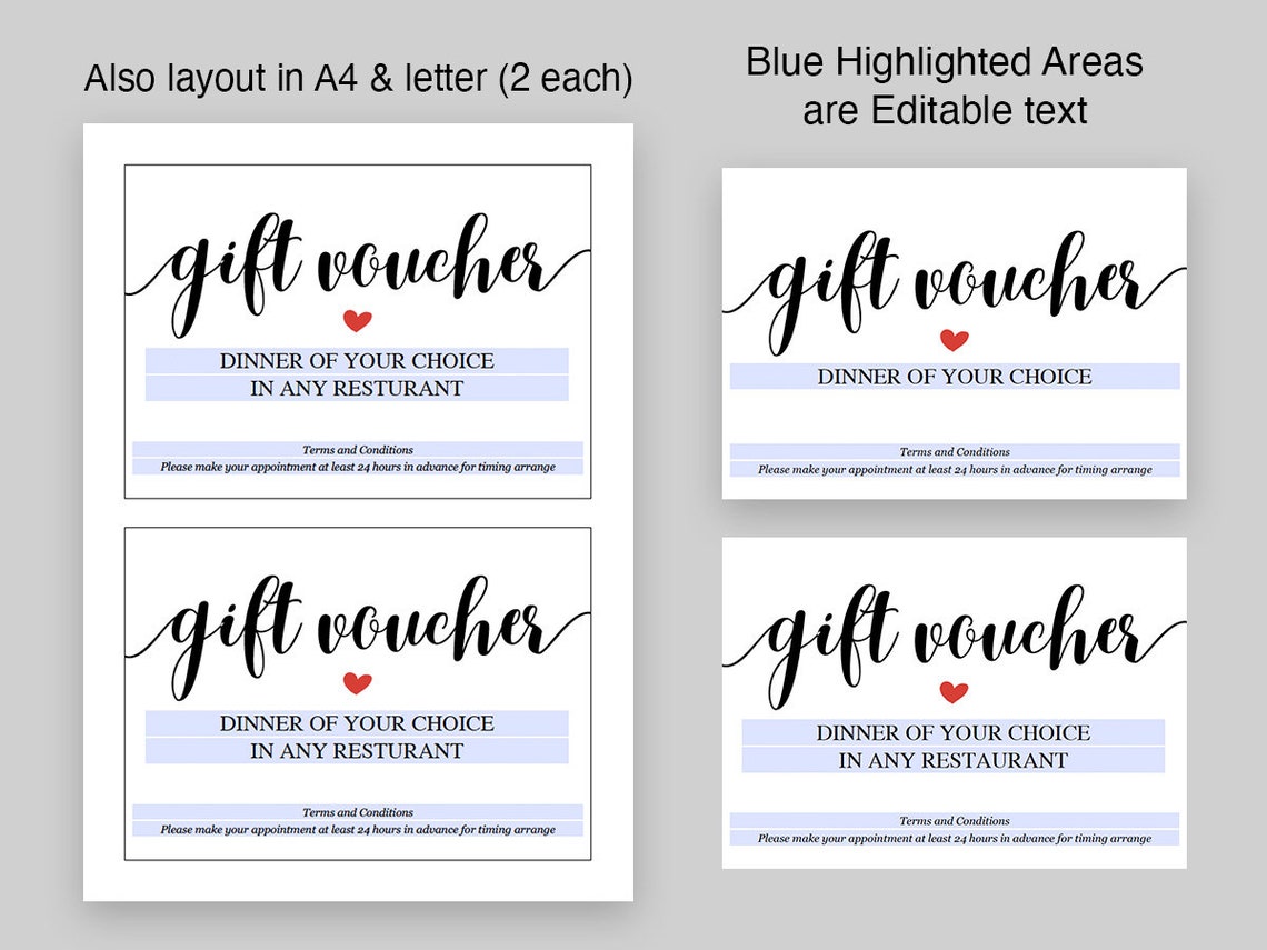 Editable PDF Gift Voucher Card Printable Template Instant Download ...