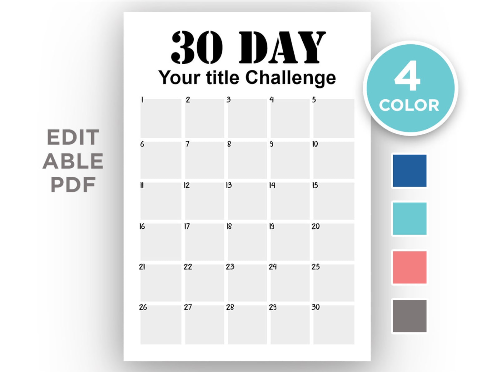 Editable 30 Day Challenge Tracker PDF Planner Insert - Etsy New Zealand