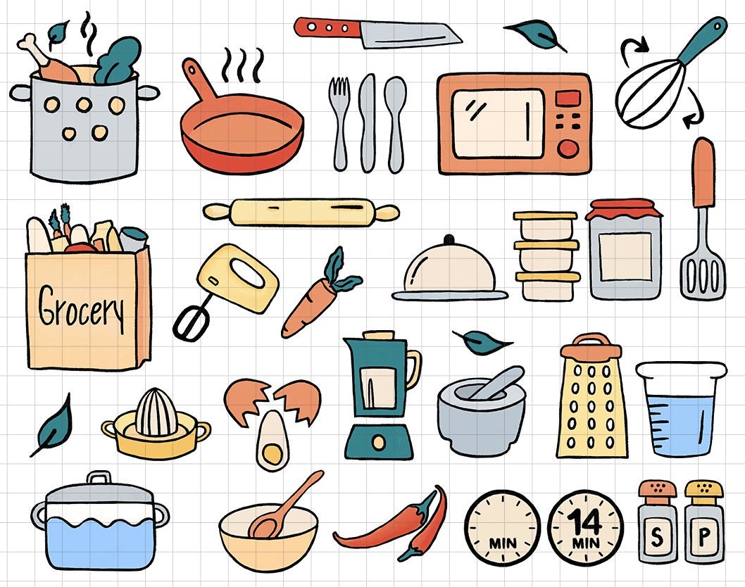 Drawing Cooking Sticker Design Digital Planner Stickers Hand-drawn | Kitchen - Cooking Set PNG ...