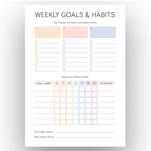Weekly Goals & Habits - Fillable PDF