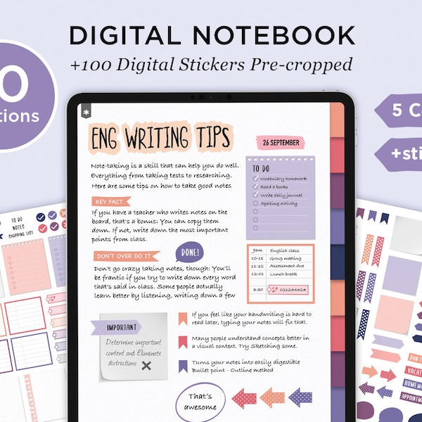 Digitales Notizbuch Goodnotes | Bekanntheit | Digitale Aufkleber enthalten | iPad | Verlinkte Tabs | PDF Vorlage