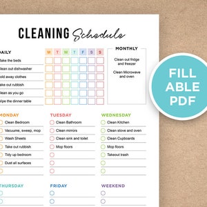 印刷可能な掃除スケジュール、掃除チェックリスト、掃除プランナー、毎週の掃除、毎週の家事、掃除の家のルーチンをすぐにダウンロード