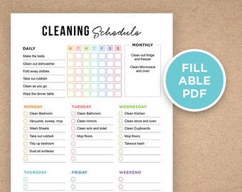 Printable Cleaning Schedule, Cleaning Checklist, Cleaning Planner, Weekly Cleaning, Weekly House Chores, Clean Home Routine Instant download