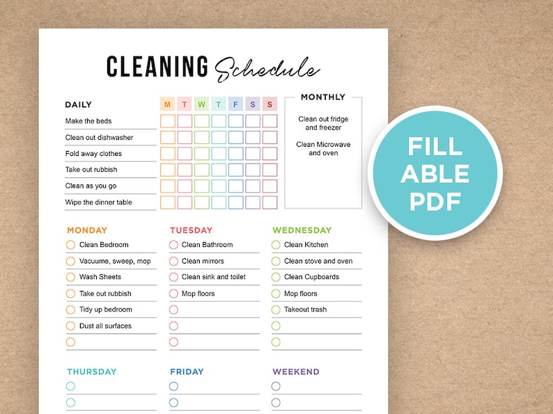 Printable Cleaning Schedule Cleaning Checklist Cleaning Etsy
