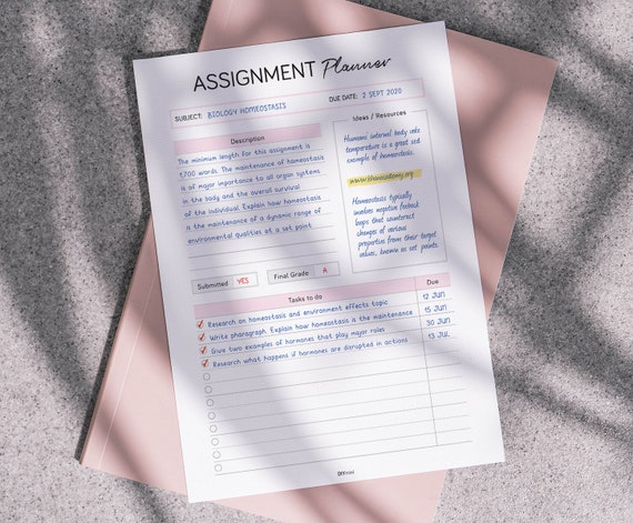 Homework Planner Editable, Instant Download Fillable PDF