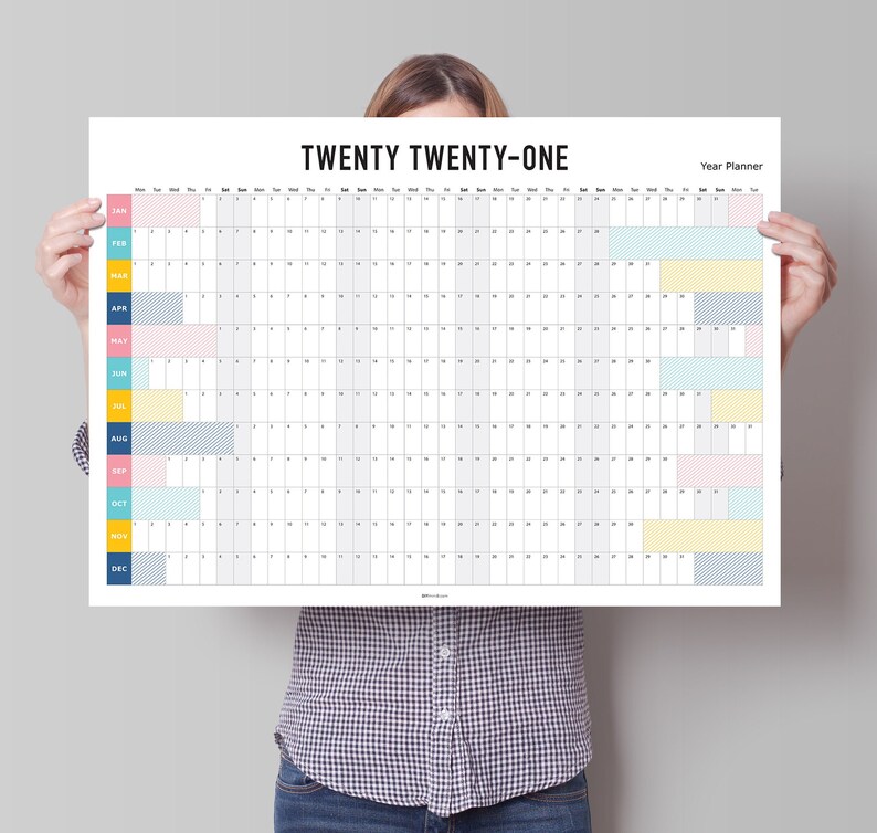 2021 Year Planner Wall planner Large Colorful theme Etsy