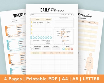 Fitness Planner, Workout Planner Fitness Journal, Wellness, Health Goal, Weight Loss Tracker, Daily Fitness, Weekly Fitness Instant download