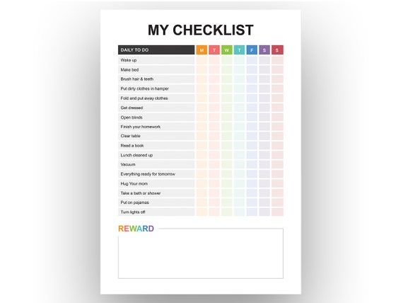 To do list - Kid Checklist | Editable PDF | A4 | Letter size