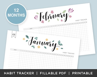 Monthly Habit Tracker Printable | Fillable PDF | Daily Routine Tracking Habits | Goal Planner | Habit Log | Habit List | instant download