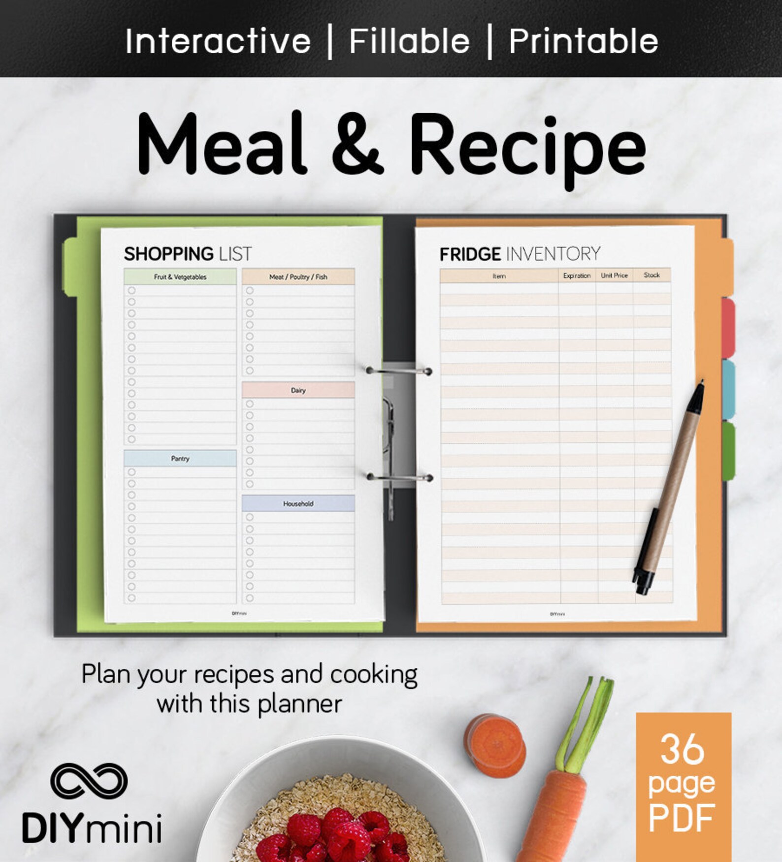 Meal & Recipe Planner Interactive Fillable PDF Printable - Etsy