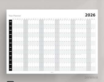 2026 Year Planner Digital | Wall planner | Large Wall calendar | calendar printable | Year calendar | Instant Download | Black & White