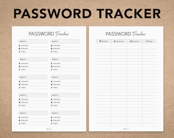Fillable Password Tracker | Password Log | Password Organizer | Password Keeper | Password List Keeper | Printable PDF | A4 | Letter size