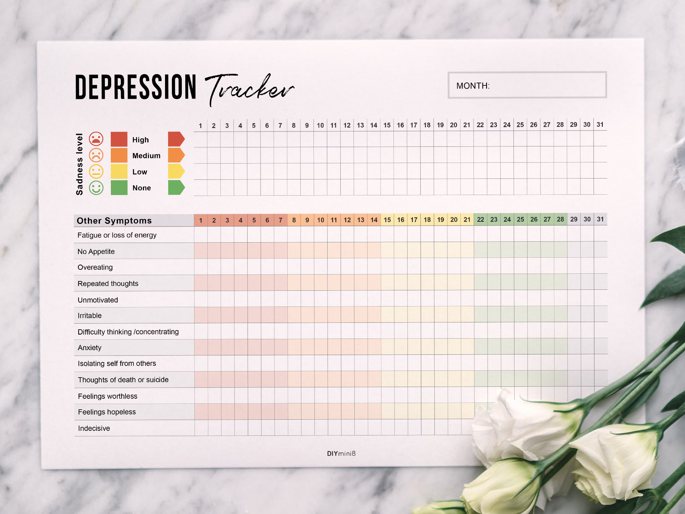 Monthly Depression Tracker Printable Editable Fillable PDF - Etsy Schweiz