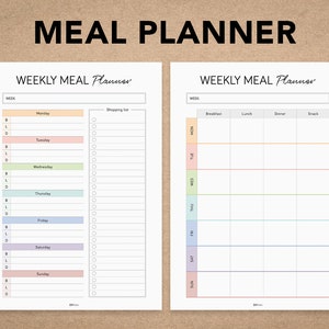 Meal planner 6 pages | Printable Menu Planner | Weekly Meal Planner |  Instant download