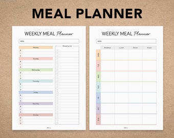 Planificador de comidas 6 páginas / Planificador de menús imprimible / Planificador de comidas semanal / Descarga instantánea