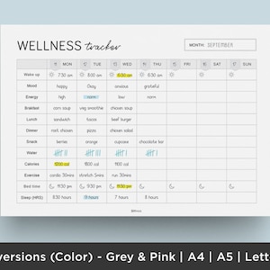 Weekly Wellness Tracker | Editable | Health Tracker | instant download