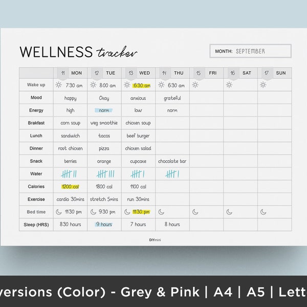 Weekly Wellness Tracker | Editable | Health Tracker | instant download