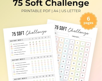 75 Soft Challenge Tracker PDF – 75 Day Challenge Printable, Fitness Journal, Self Improvement Planner, Weight Loss Habit Tracker