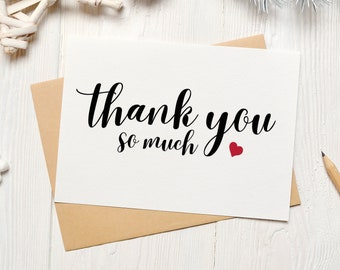Printable Thank You So Much Card | Thank You Card | Card For Friend | Card For Her |  Card For Him