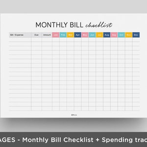 Fillable Monthly Bill Payment Checklist | Monthly Spending tracker | Instant Download PDF | Printable | A4 | US Letter | Finance Planner