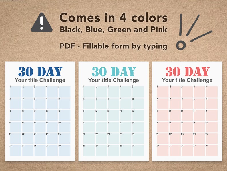 Editable 30 Day Challenge Tracker PDF Planner Insert - Etsy New Zealand
