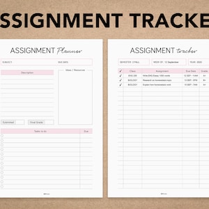 Fillable Assignment Tracker | Assignment Homework Planner | College Assignment Tracker | Editable Instant download PDF | Printable Planner