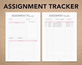 Fillable Assignment Tracker | Assignment Homework Planner | College Assignment Tracker | Editable Instant download PDF | Printable Planner