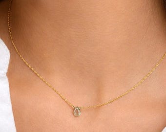 Moss Aquamarine Halskette • März Geburtsstein • 14k Gold oder Sterling Silber