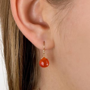 Carnelian Earrings in 14k Solid Gold (Yellow, Rose, White), August Birthstone, Orange Gemstone Leverback Earrings