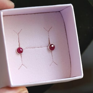 Tiny Raw Ruby Stud Earrings • SPHERA • July Birthstone • Sterling Silver • 4mm Rose Cut