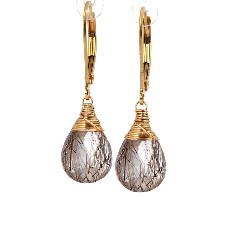 Black Rutilated Quartz Earrings Tourmalinated Earrings Etsy