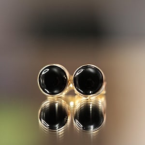 Black Onyx Stud Earrings in Solid 14k Yellow, Rose, or White Gold or Sterling Silver, Handmade Jewelry