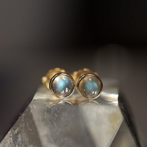 Labradorite Stud Earrings in Solid 14k Yellow, Rose, White Gold or Sterling Silver, Handmade Jewelry Gift for Her