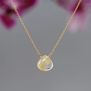 Gold Rutilated Quartz Necklace in Solid 14k Yellow, Rose, or White Gold, April Birthstone Necklace