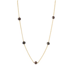 Black Pearl Necklace · JUNO · 14k Solid Gold Pearl Choker, Station Necklace, June Birthstone, Handmade Jewelry