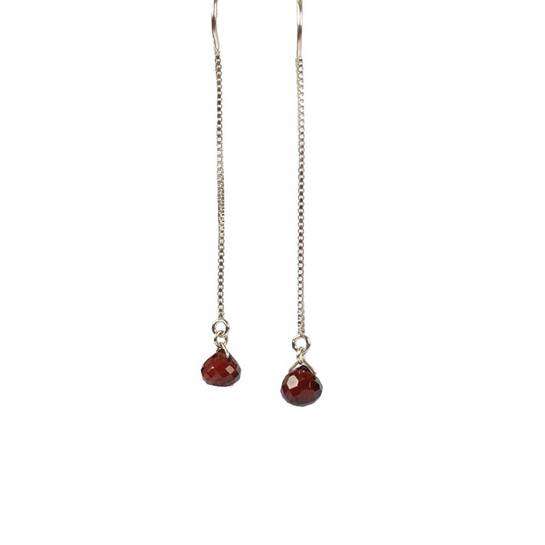 Rose Gold or Sterling Silver January Birthstone Garnet Threader Earrings Gift for Women Gemstone Earrings Splash Earrings in Gold
