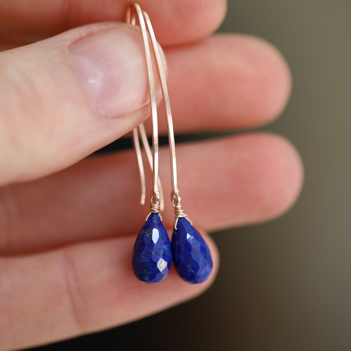 Custom Birthstone Earrings Long Gemstone Drop Earrings in 14k Etsy