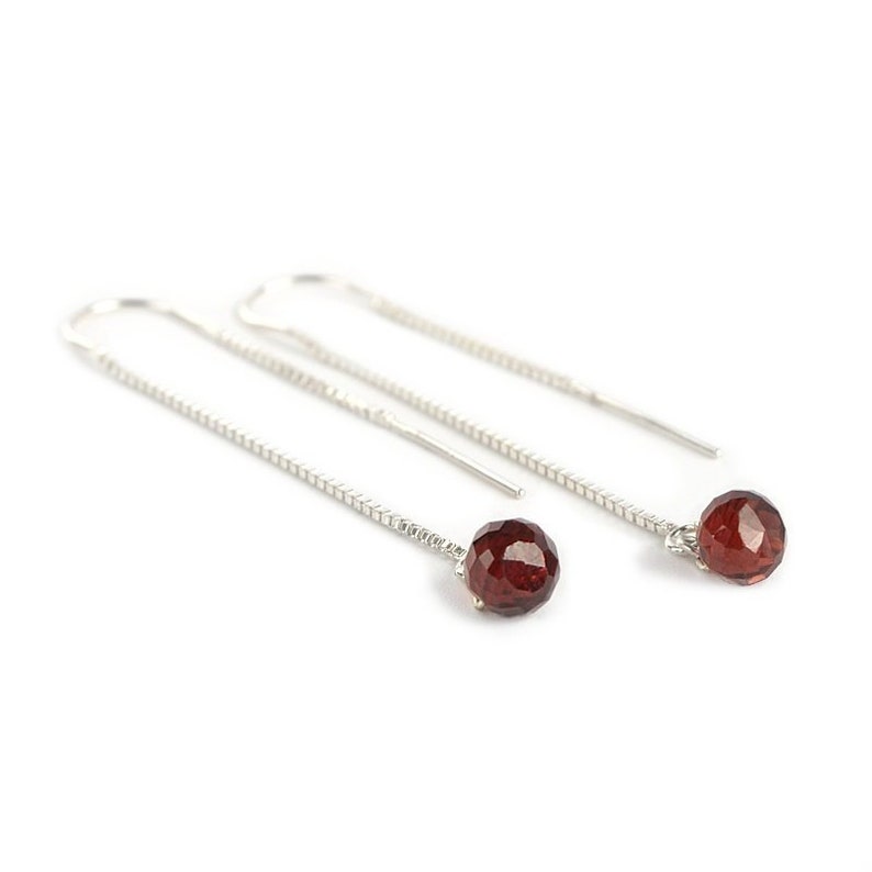 Rose Gold or Sterling Silver January Birthstone Garnet Threader Earrings Gift for Women Gemstone Earrings Splash Earrings in Gold