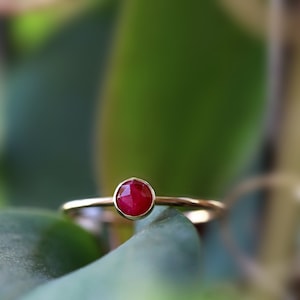 Ruby Ring in 14k Solid Yellow Gold, July Birthstone, Size 6 1/2, Dainty Stackable Bezel Set Natural Gemstone Ring, READY TO SHIP
